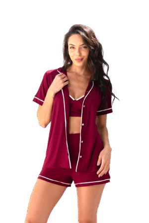 Conjunto Americano Curto 3 peças Bella. Cropped, short e camisa