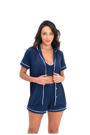 Conjunto Americano confortável Azul Marinho Bella 3 peças Bellanuit