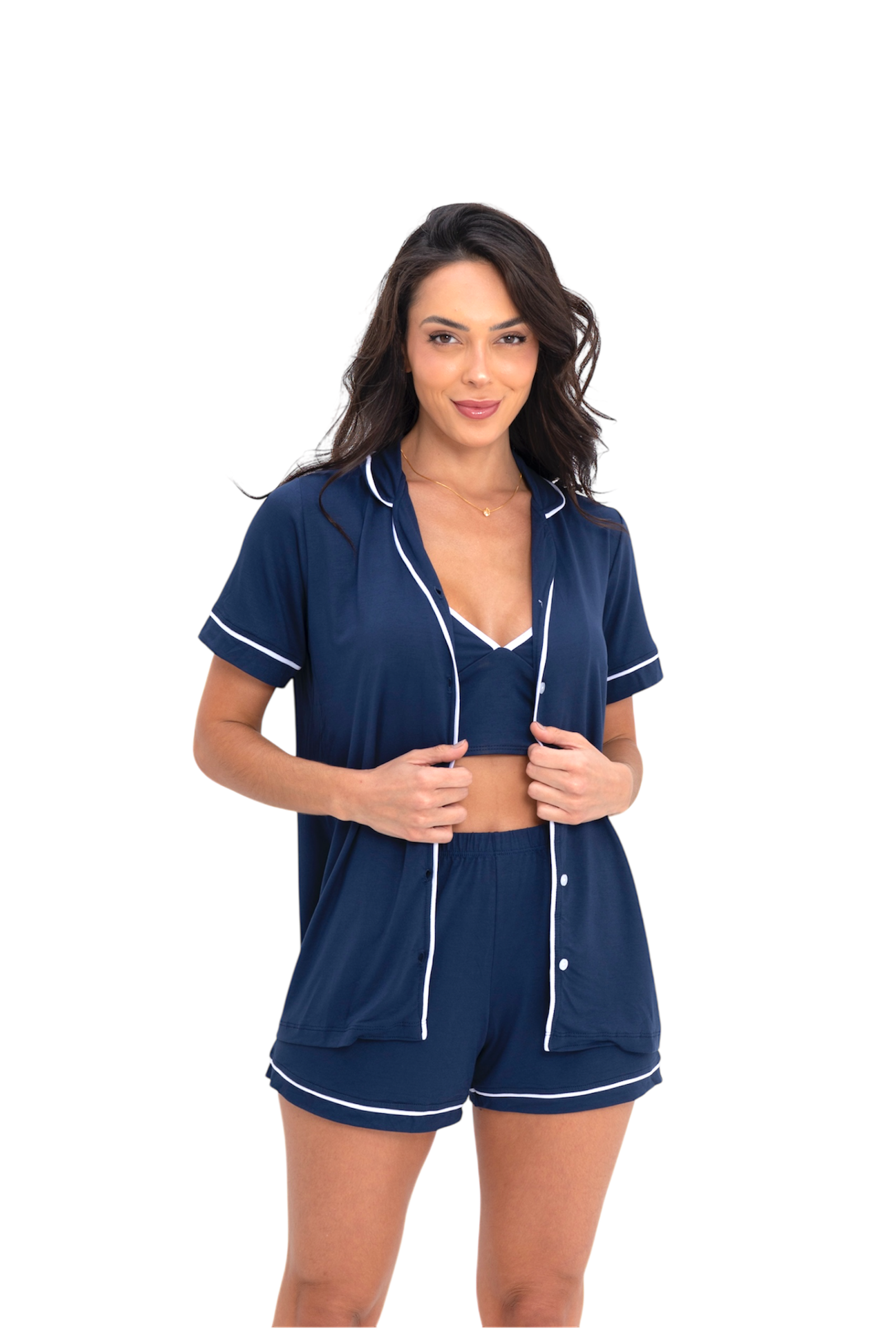 Conjunto Americano confortável Azul Marinho Bella 3 peças Bellanuit