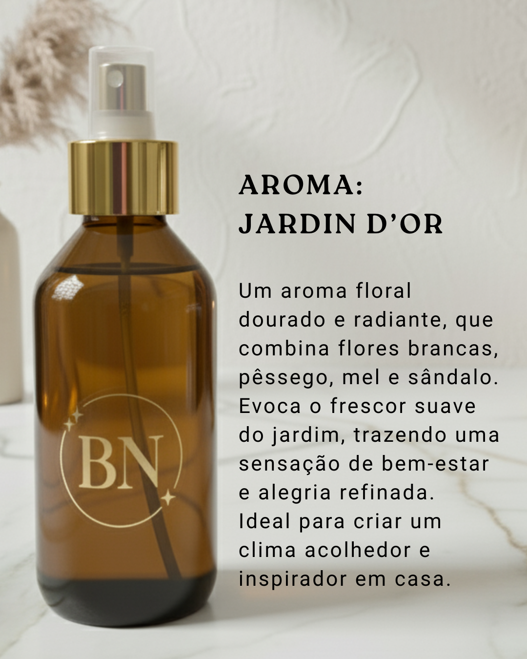 Home Spray para Lençóis Bellanuit 200ml com frasco âmbar e borrifador dourado, fragrância sofisticada.